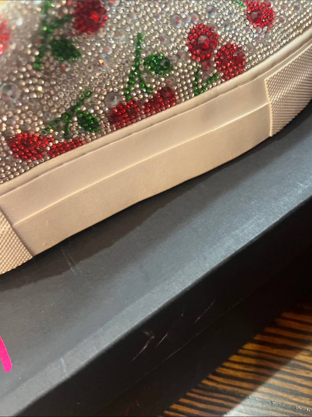 Betsey Johnson Crystal Cherry Embellished Sneakers - White/Red/Green - Picture 7 of 12